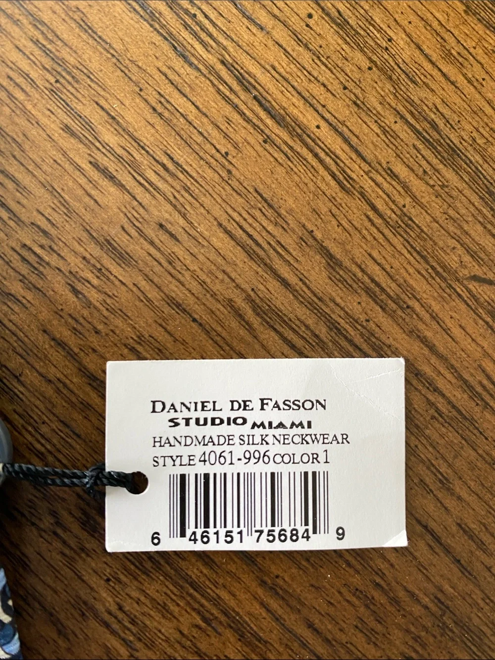 NWT Daniel de Fasson Studio Miami Handmade Silk Tie Blue Geometric Chain Link
